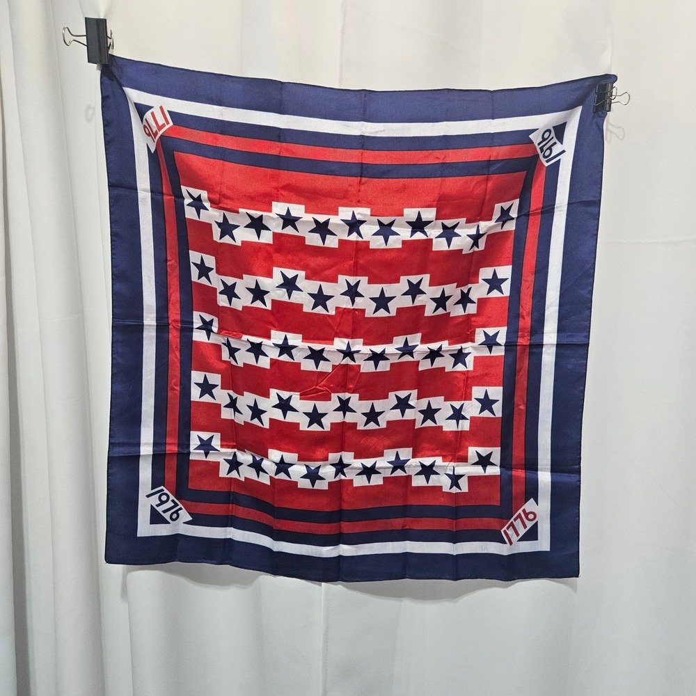 Vintage 1776 Bicentennial Stars Stripes Square Scarf Red White Blue Patriotic
